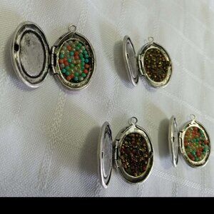 4 Vintage Clock Lockets (2 with polished tumbled stones, 2 with glass cristals)